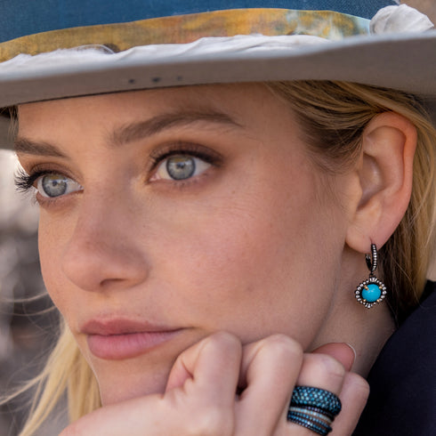sister sparkle earring (same earwire), in turquoise<br>shop the look > escape <span class='visuallyhidden'>Text, phone 323-404-2959 for shopping assistance.</span>